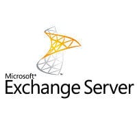 Microsoft Exchange Server logo features an abstract geometric design in orange and gray above the text "Microsoft Exchange Server," reflecting its integration with IT Services in Contra Costa County.